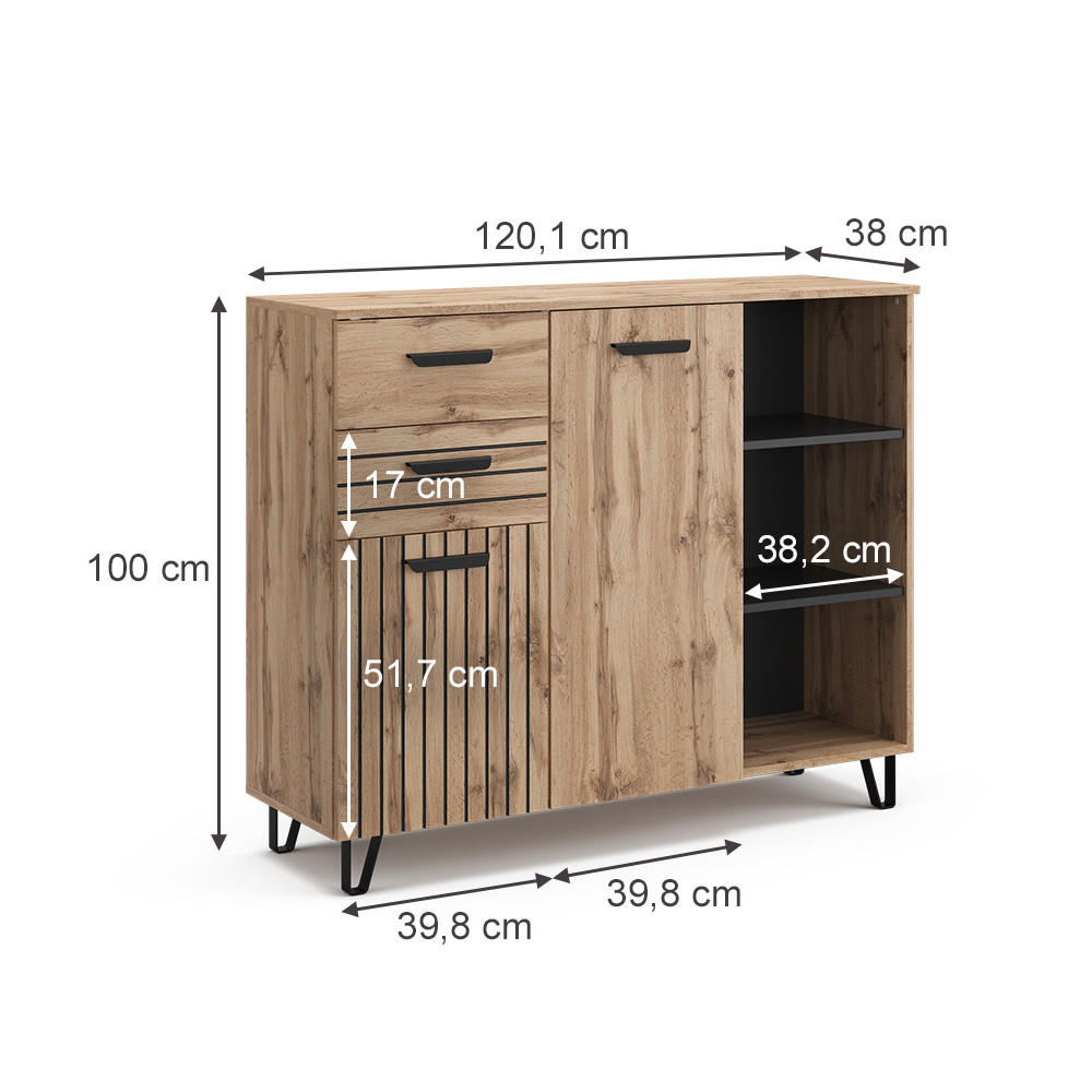 Thumbnail - Vicco Kommode, Braun, Braun, Holzwerkstoff, 9 Fächer, 2 Schubladen, Rechteckig, 38x100x120.1 cm, Wohnzimmer, Kommoden & ...