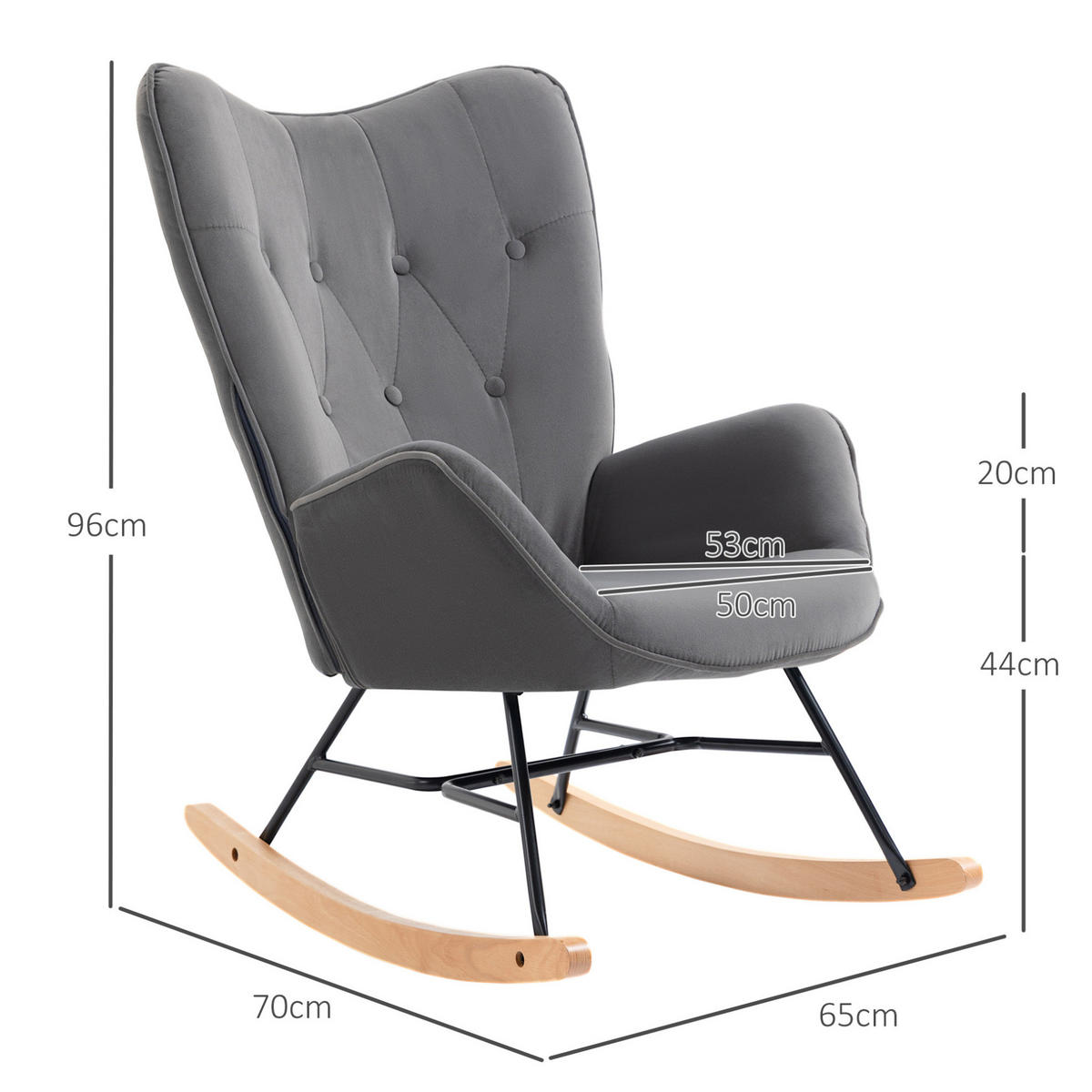 SESSEL 65/70/96 cm, Schaukelstuhl mit hoher Rückenlehne, gepolstert, Samtoptik, dunkelgrau - Dunkelgrau, Kunststoff (70/96/65cm) - Redom