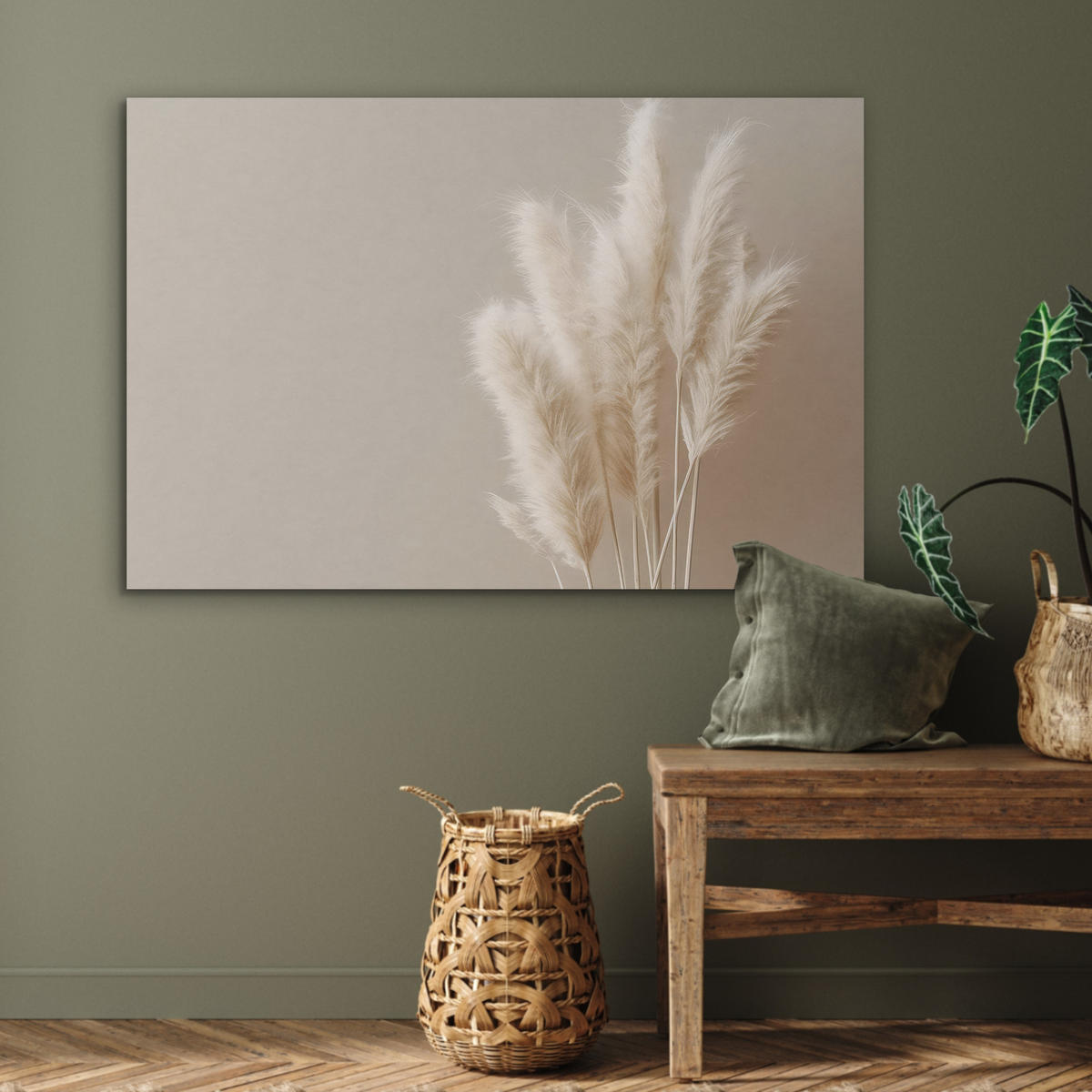 AKUSTIKBILD Pampasgras - Federn - Pastell - Weiß Akustikpaneele 90x60 cm - Naturfarben, Kunststoff (90/60/0.9cm) - MuchoWow