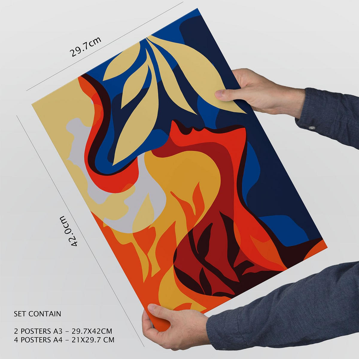 POSTER Set Mit 6 Zarte Collage im femininen abstrakten Stil Größe A3 & A4 Rahmenlos - Klar, Papier (29.7/1cm) - Nacnic