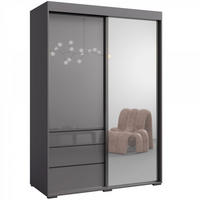 SCHIEBETÜRENSCHRANK mit Schubladen und Spiegel Torino 2D1L 140 Grau (Lacobel) - Silberfarben/Grau, Holzwerkstoff/Metall (140/204/65cm) - mzm24