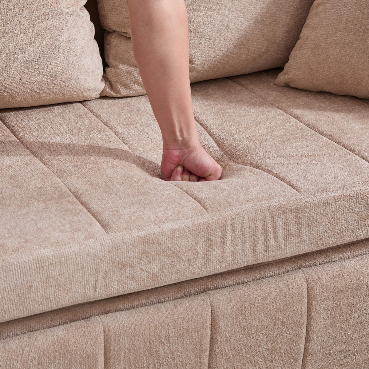 SOFA Klappbar mit USB-Ladefunktion und Becherhalter Chenille Khaki 139/83/58 cm - Naturfarben, Textil (139/83/73cm) - OKWISH