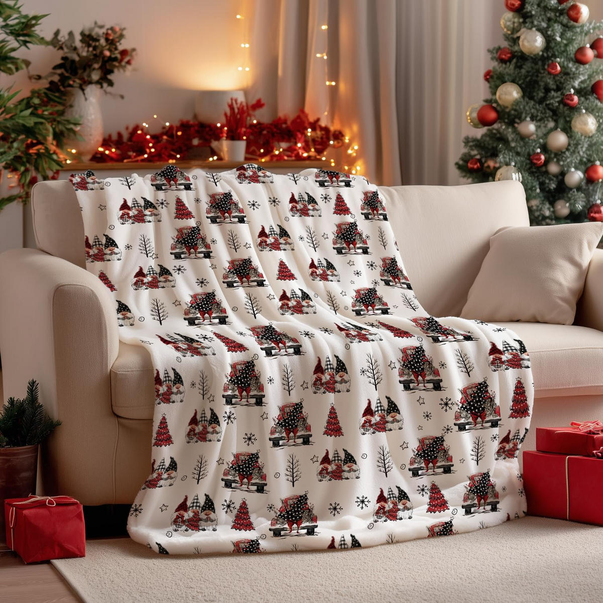 DECKE – Weihnachtsdecke – 150 x 100 cm – Weiß - Weiß, Textil (150/100cm)