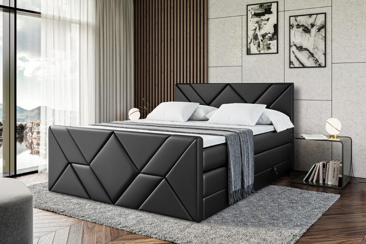 BOXSPRINGBETT BARWA-Z KING - 120x200 - H3/H4 - Schwarz Hochglanz - Schwarz Hochglanz, Holzwerkstoff (120/200cm) - ALTDECOR