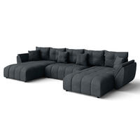 WOHNLANDSCHAFT Antalya Grau 382/190/91 cm – Sofa mit Bettfunktion - Schwarz/Grau, Kunststoff/Textil (382/91/190cm) - AX Living