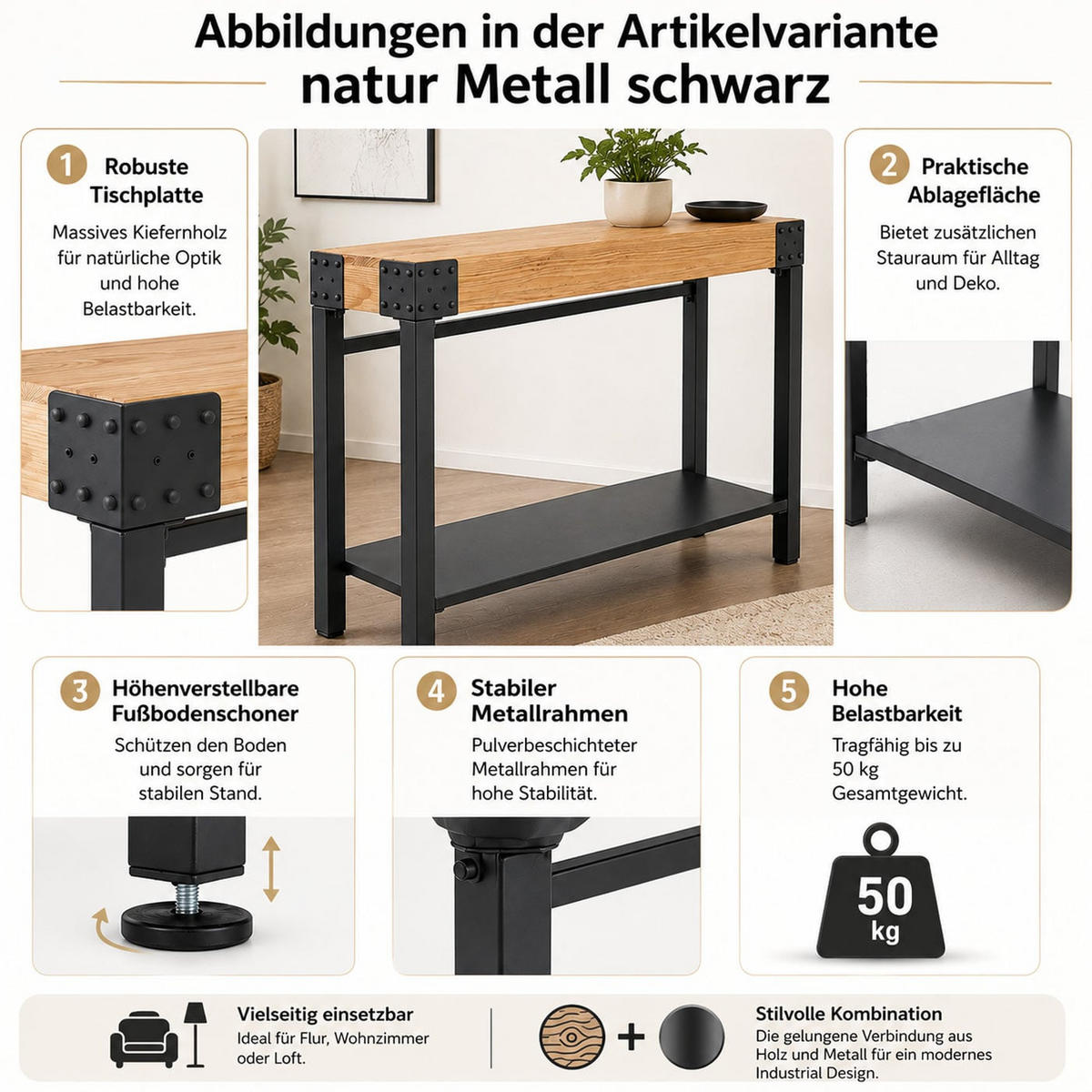 KONSOLENTISCH eckig Beige - Beige, Holz (31/121/82cm) - MCW