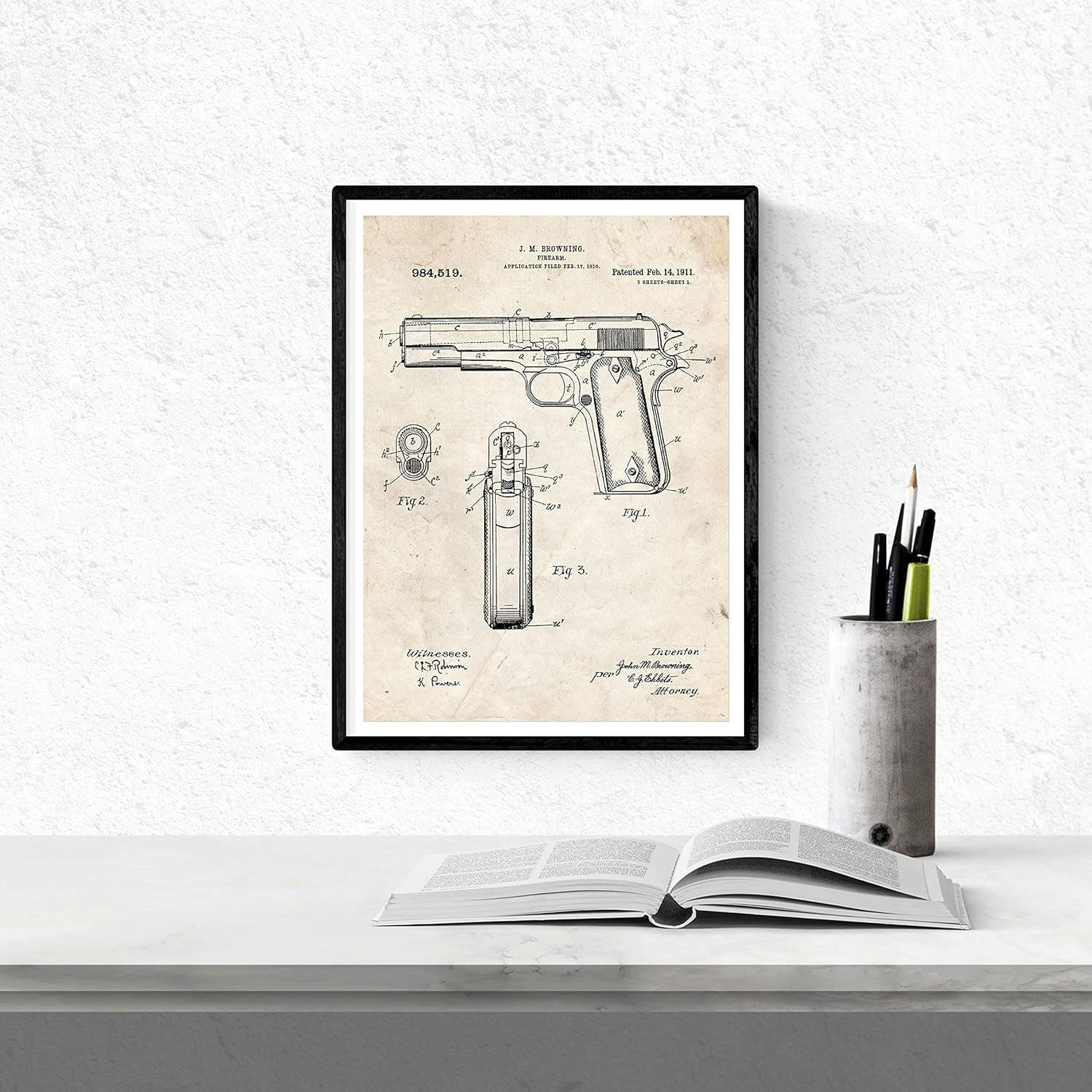 POSTER Set mit 4 Vintage Waffen Patent Größe A4 Rahmenlos - Klar, Papier (21/1cm) - Nacnic