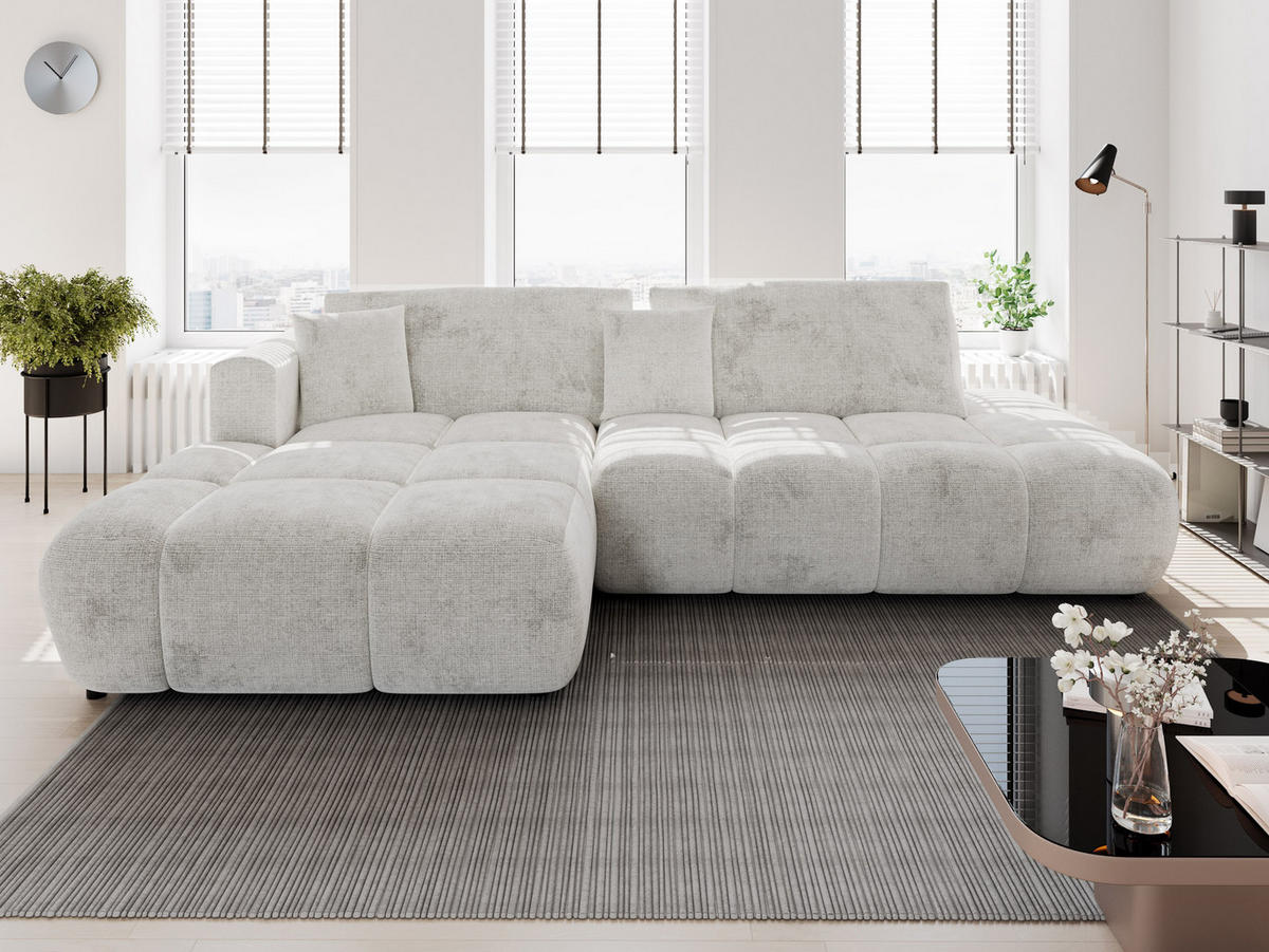 ECKSOFA BARI Links Schwarz Chenille-Stoff L-Form Couch mit Schlaffunktion & Bettkasten - Schwarz, Holz (170/280cm) - Barchello