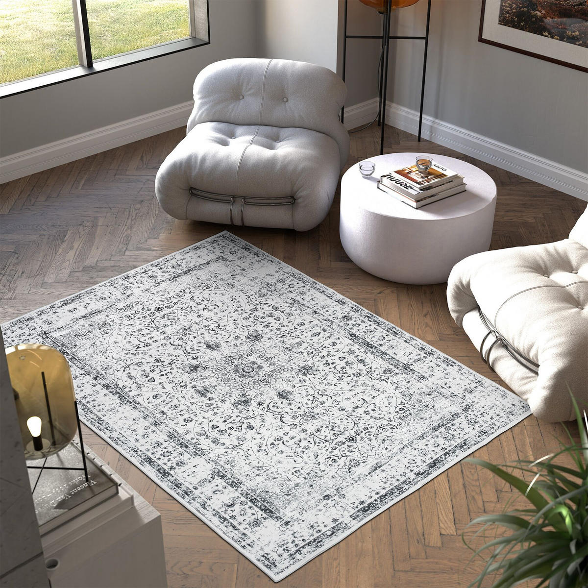 TEPPICH Vintage Design Aliya,rutschfeste Unterseite,grau - Grau, Kunststoff (160/230cm) - tectake