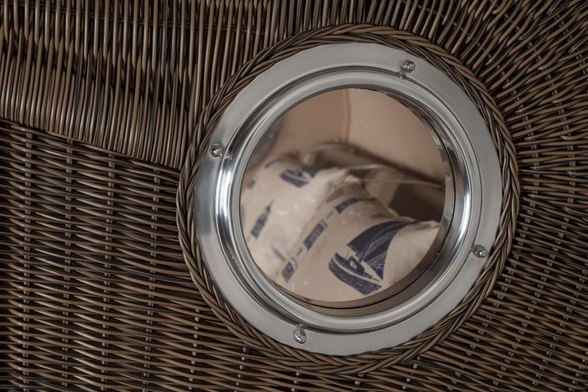 STRANDKORB Komplettset: Ammersee Grande XL Mahagoni Bullauge - PE grau - Modell 540 - Blau/Beige, Holz/Kunststoff (142/165/95cm) - bene living