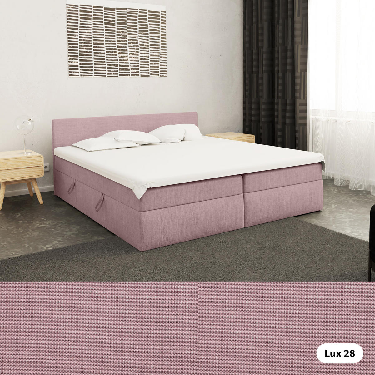 BOXBETT mit Kopfteil Menorca 160x200 cm, Rosa - Pink, Textil (160/200cm) - Meblito