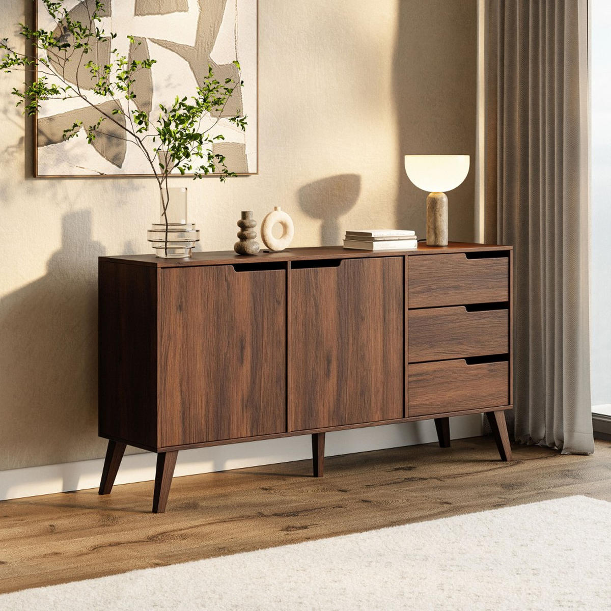 KOMMODE Norel mit 3 Schubalden und 2 Türen, Walnuss - Walnussfarben, Holz/Holzwerkstoff (160/80/40cm) - Beautysofa