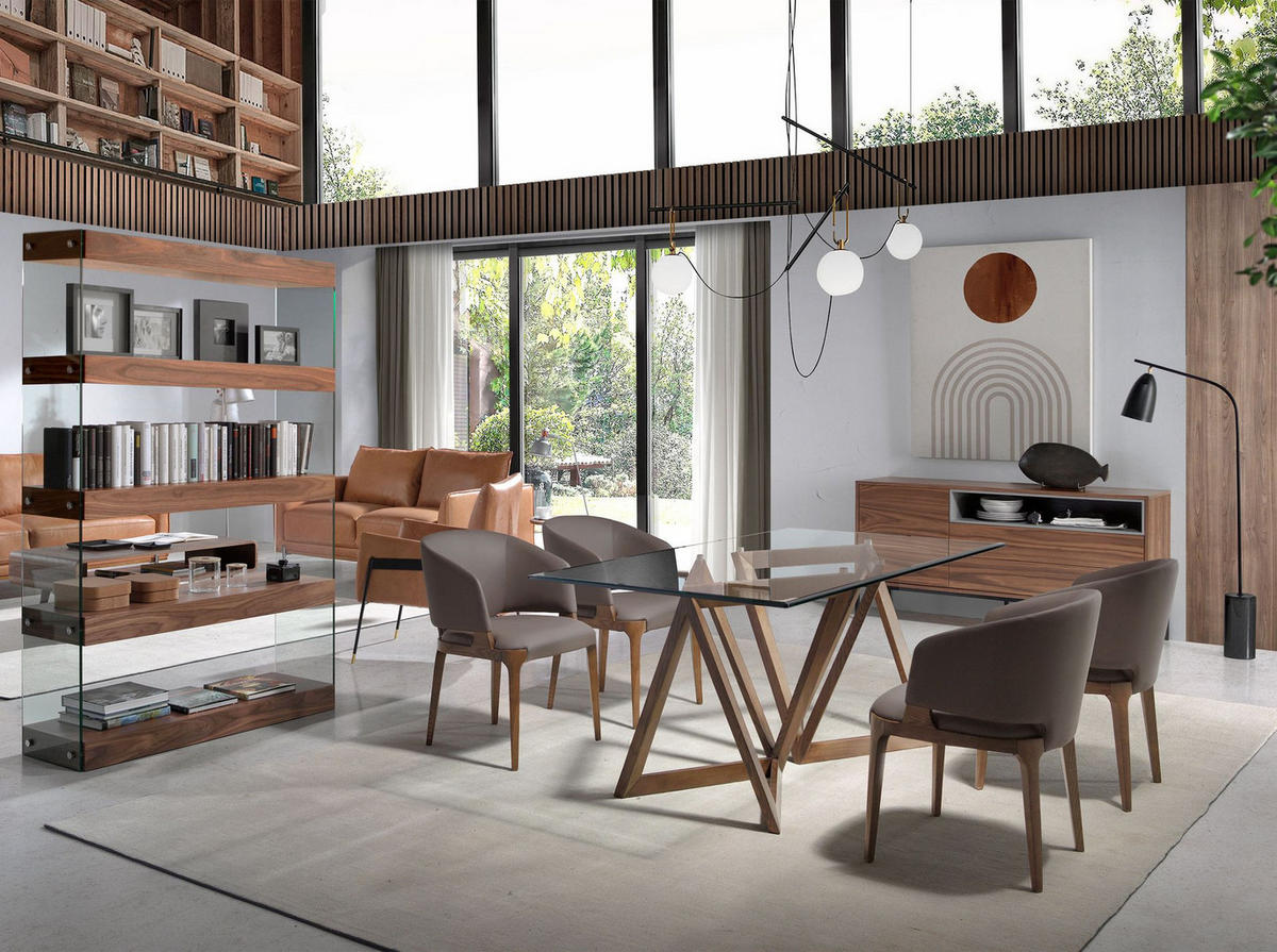 ESSTISCH Esstisch Rechteckig gehärtetes Glas aus walnussfarbenes Holz 180/90/75 cm - Transparent/Walnussfarben, Holz (90/180/75cm) - ANGEL CERDA