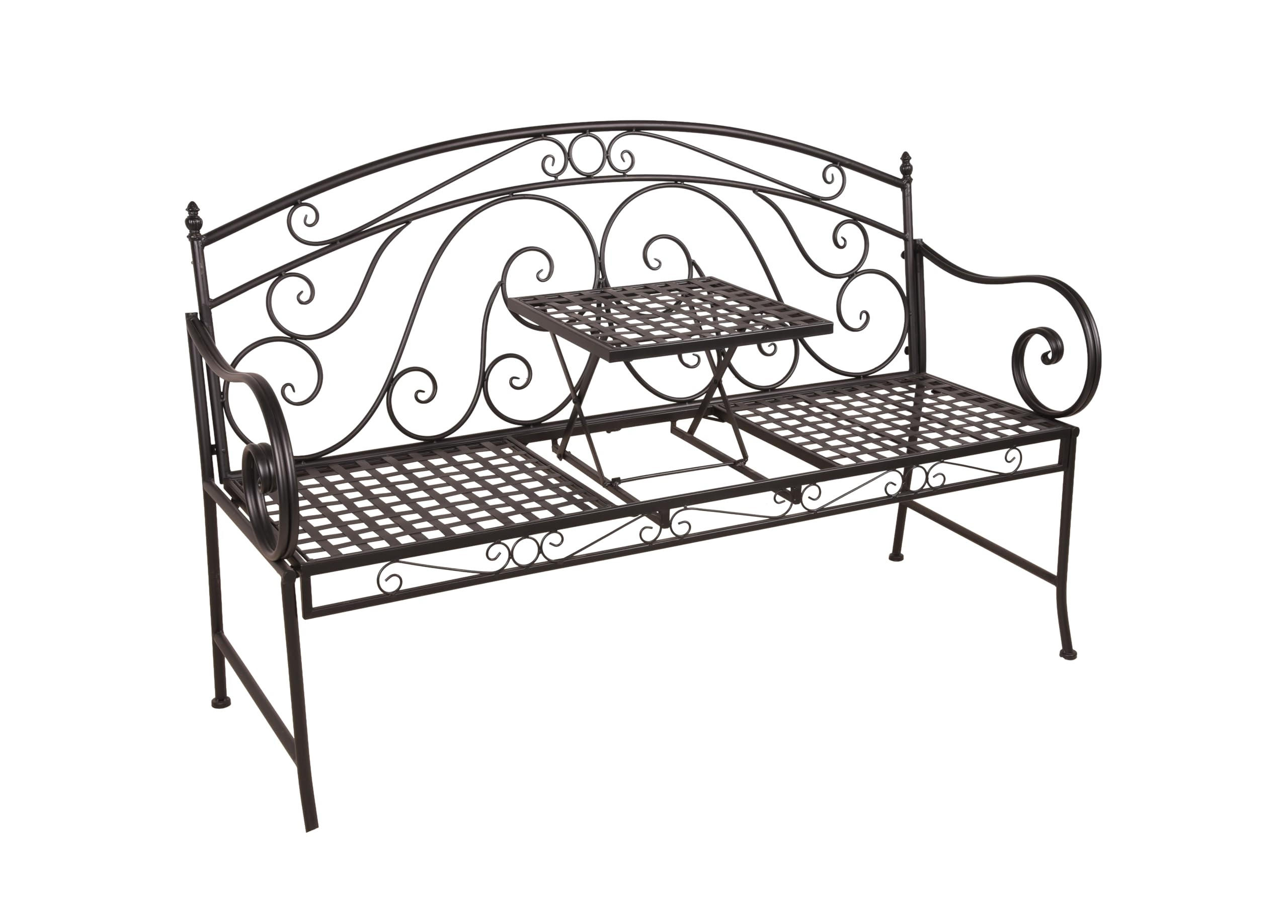 GARTENBANK Sandra hochklappbarer Tisch Terrassenbank - Schwarz, Metall (55/96/148cm) - DELUKE