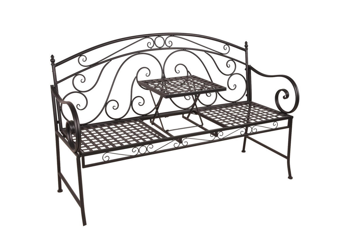 GARTENBANK Sandra hochklappbarer Tisch Terrassenbank - Schwarz, Metall (55/96/148cm) - DELUKE