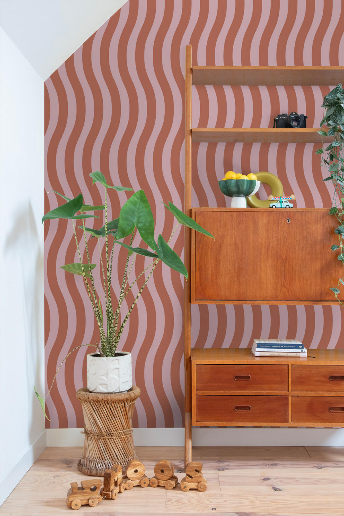 TAPETE wellenförmige Streifen 50 x 900 cm - Terracotta, Papier (50/900cm) - ESTAhome