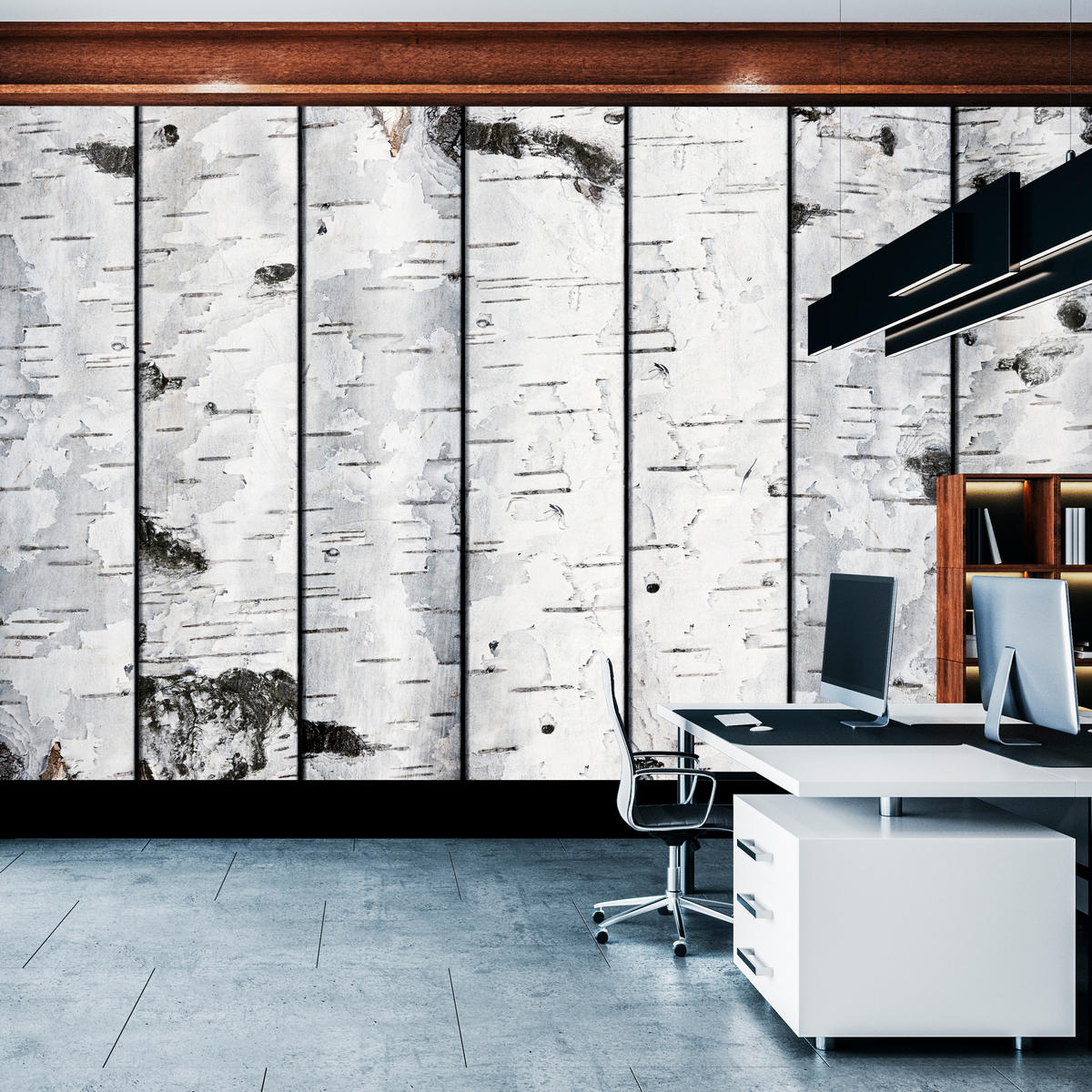 FOTOTAPETE für Schlafzimmer Birkenrinden Imitation Weiß Baum 300x210 - Schwarz/Weiß, Papier (300/210cm) - Muralo