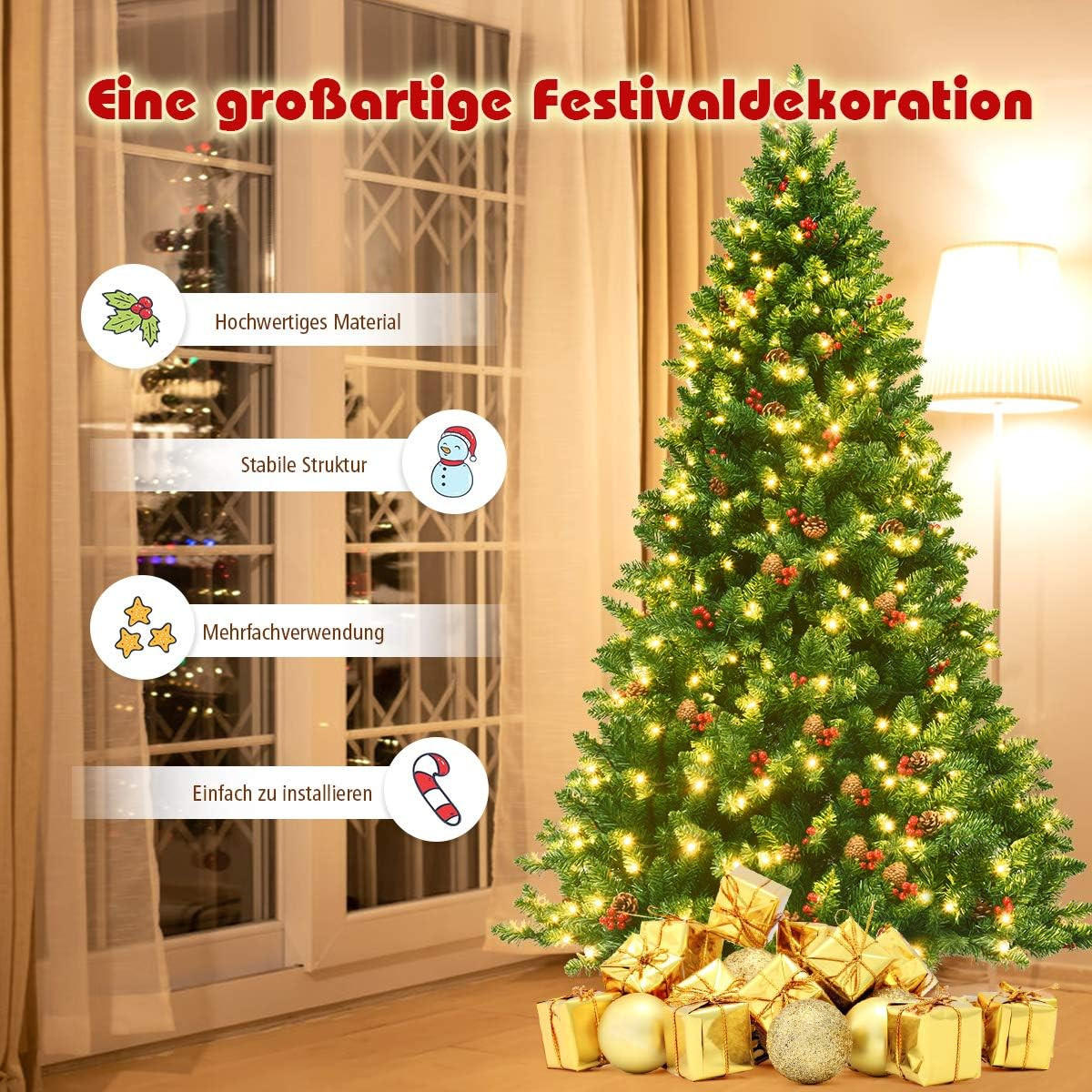 WEIHNACHTSBAUM Grün - Grün, Kunststoff (195cm) - COSTWAY