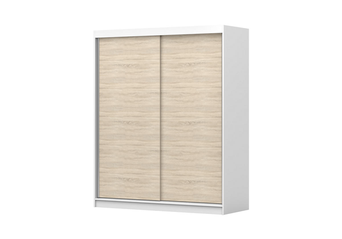 SCHIEBETÜRENSCHRANK - Kleiderschrank EVA 04 - Weiß + Sonoma - Weiß/Sonoma Eiche, Holzwerkstoff (160/195/61cm) - Möblo