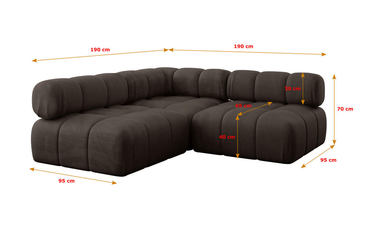 ECKSOFA modulares Sofa Samaro-L1 - 190x190x70 cm Braun Velours - Braun, Holzwerkstoff/Textil (190/190cm) - ALTDECOR