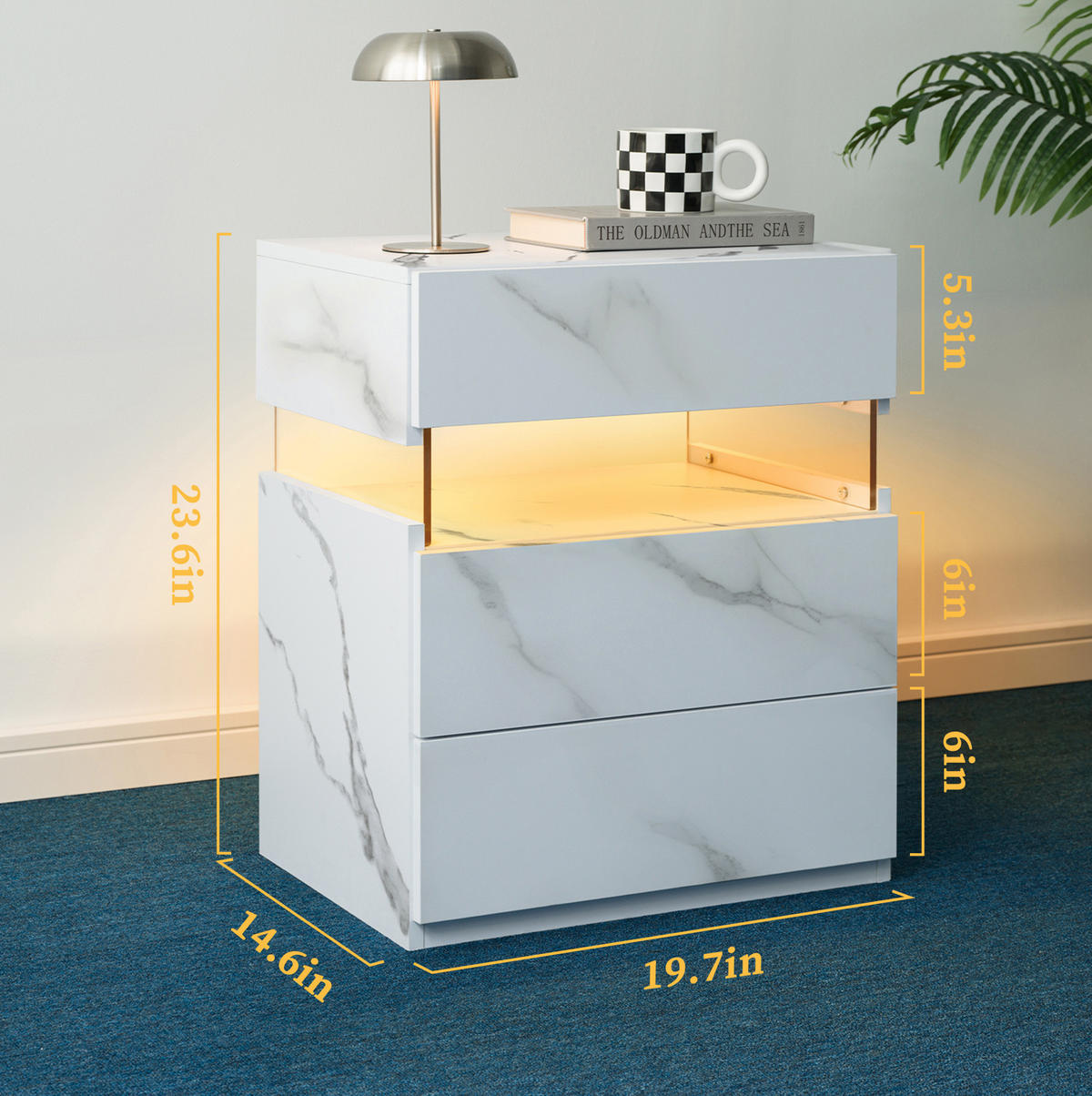 NACHTTISCH 48/38/61 cm Weiß aus Holzwerkstoff mit LED-Beleuchtung - Weiß, Holzwerkstoff (48/61/38cm) - OKMYHOME
