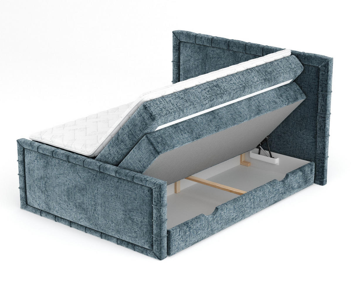 BOXBETT Estelle Blau 140/200 cm im Chenille-Stoff - Blau/Schwarz, Holz/Holzwerkstoff (140/200cm) - Maison de Reve