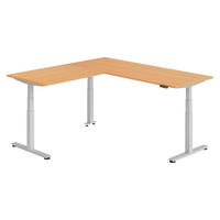 ECKSCHREIBTISCH elektrisch höhenverstellbar L-Form 200/200/74 cm in Buchefarben/Silberfarben - Buchefarben/Silberfarben, Holzwerkstoff (200/200/74cm) - bümö