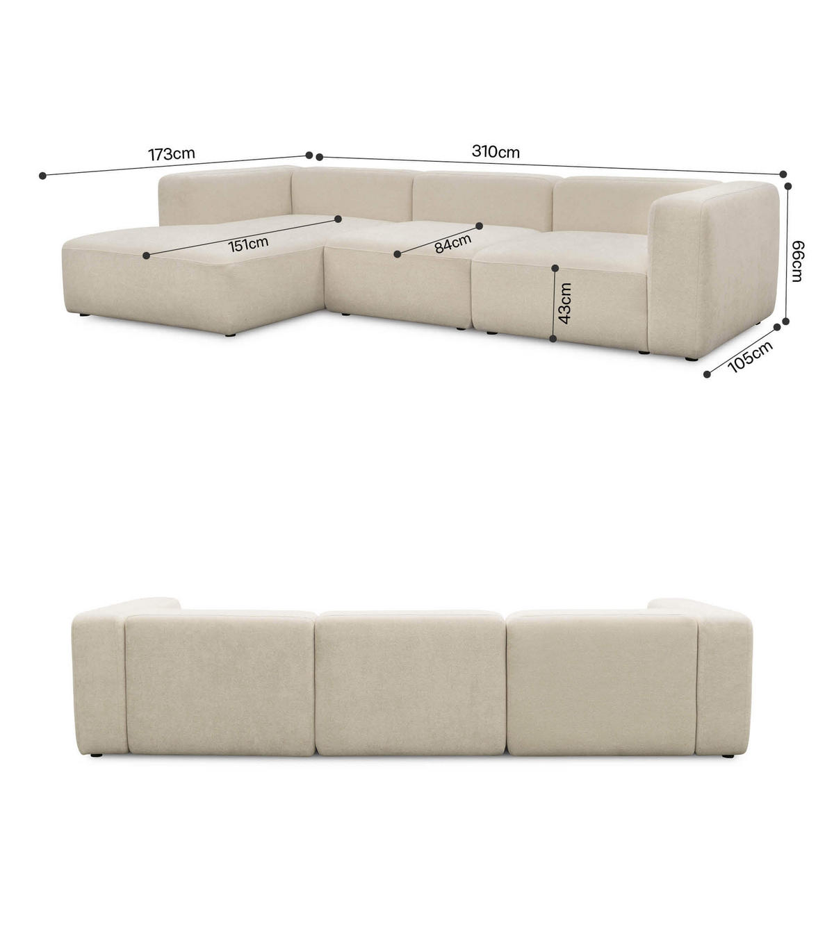 ECKSOFA modular Cubo 4-Sitzer - Beige, Textil (314/179cm) - Mokebo