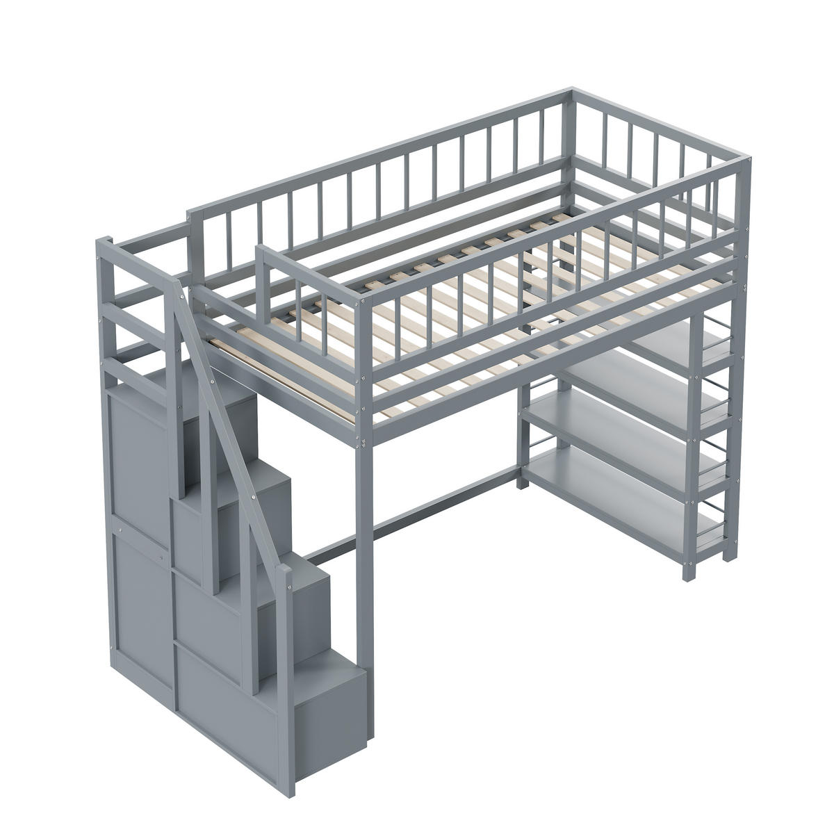 HOCHBETT 90/200 cm grau mit Stauraum und Sicherheitsleiter - Grau, Holz (90/200cm) - OKWISH