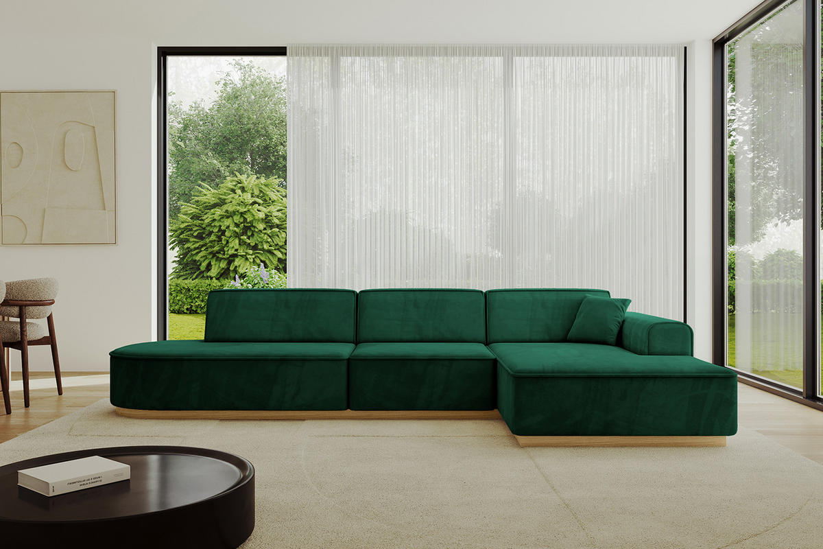 ECKSOFA Ottomane Rechts IREA-L2-v2 - 327x165x80 cm Grün - Dunkelgrün, Holzwerkstoff/Textil (327/165cm) - ALTDECOR