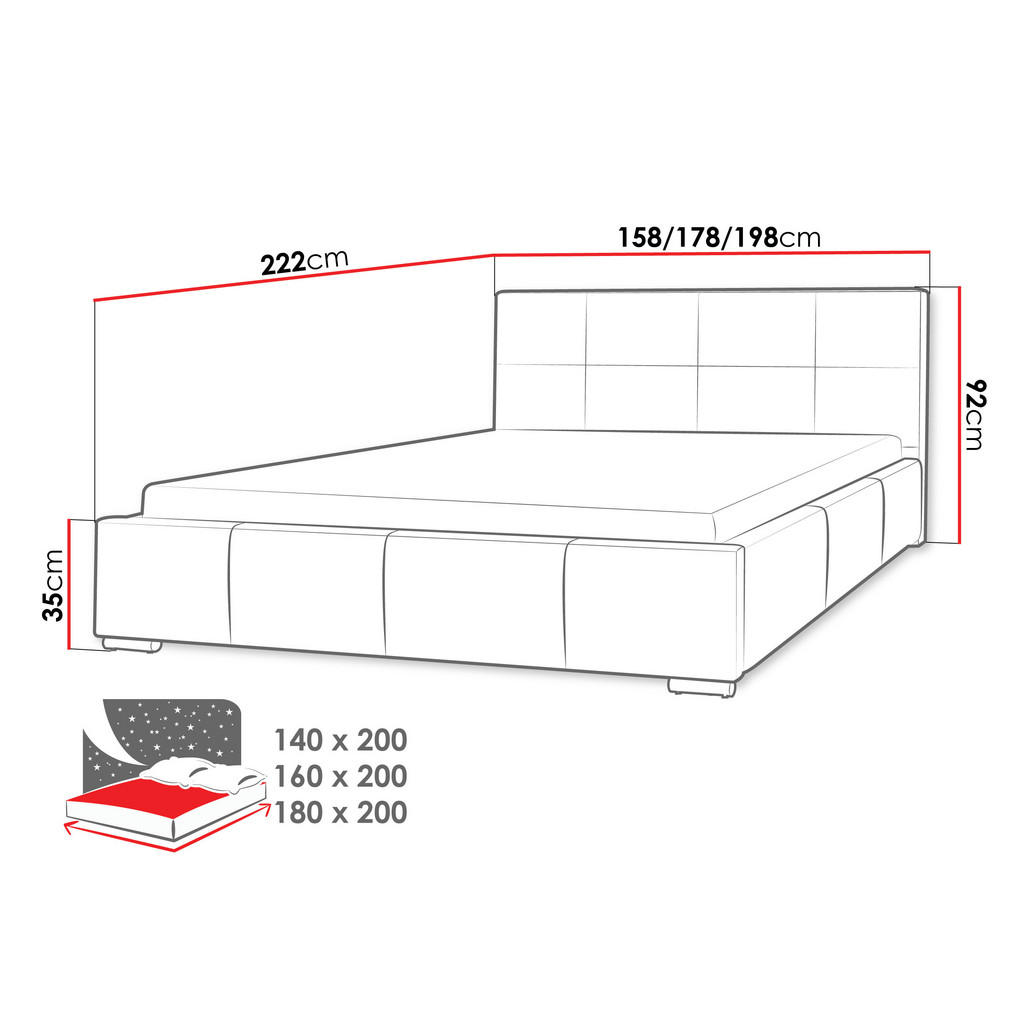 Thumbnail - Mirjan24 Polsterbett, Dunkelgrau, Holz, 140x200 cm, Schlafzimmer, Betten, Polsterbetten