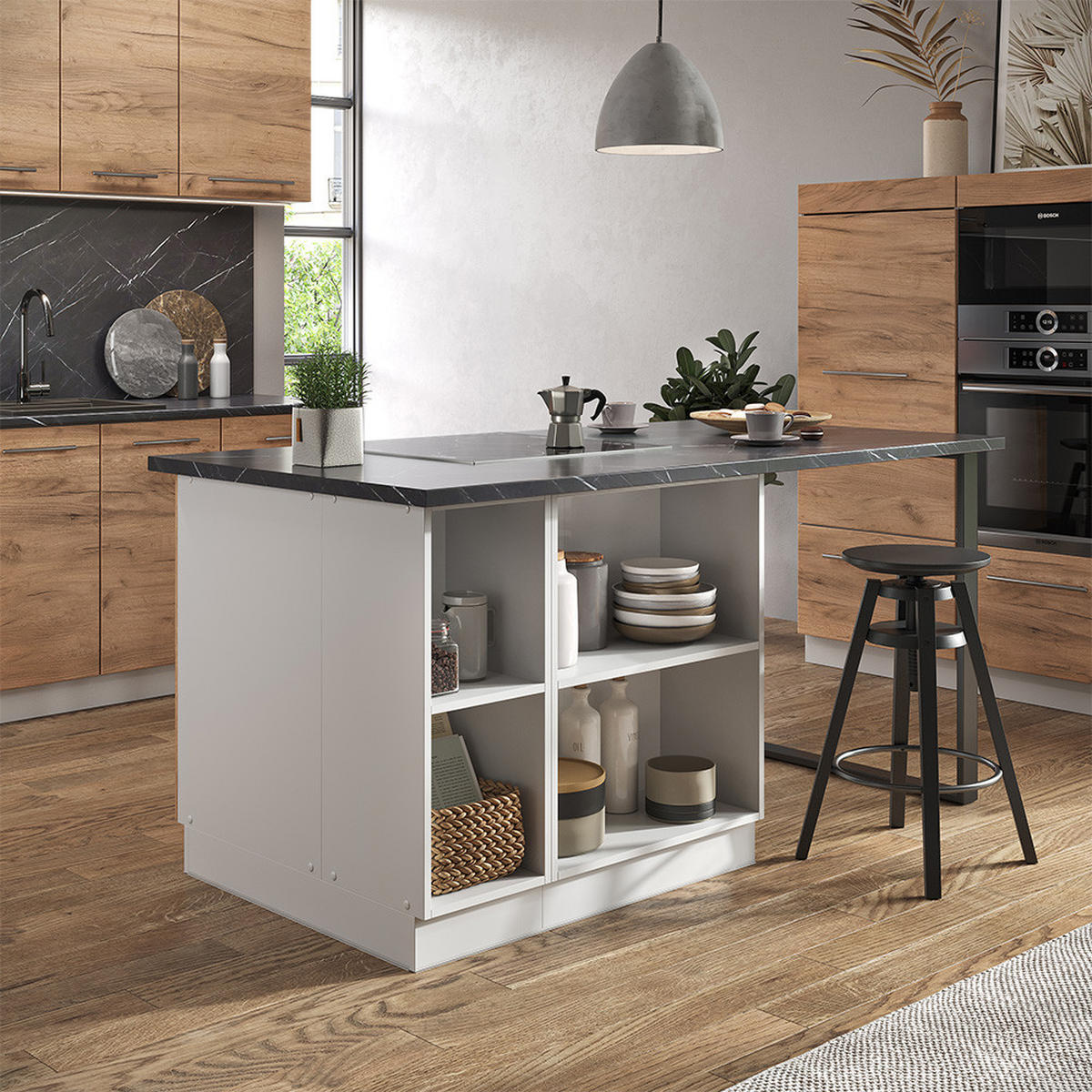 KÜCHENINSEL Fame-Line Goldkraft Eiche/Weiß 90 cm mit Schublade ohne AP - Honigeiche/Eiche Wotan, Holzwerkstoff (90/82/60cm) - Vicco