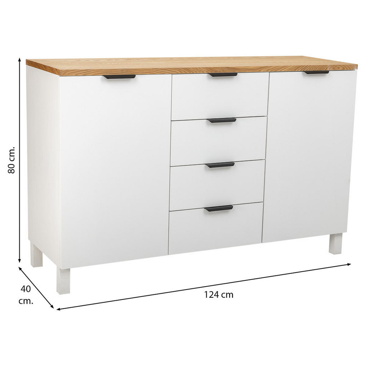 ANRICHTE aus Holz mit 4 Schubladen und 2 Türen 124x40x80 - Weiß, Holz (124/80/40cm) - Wanderlust