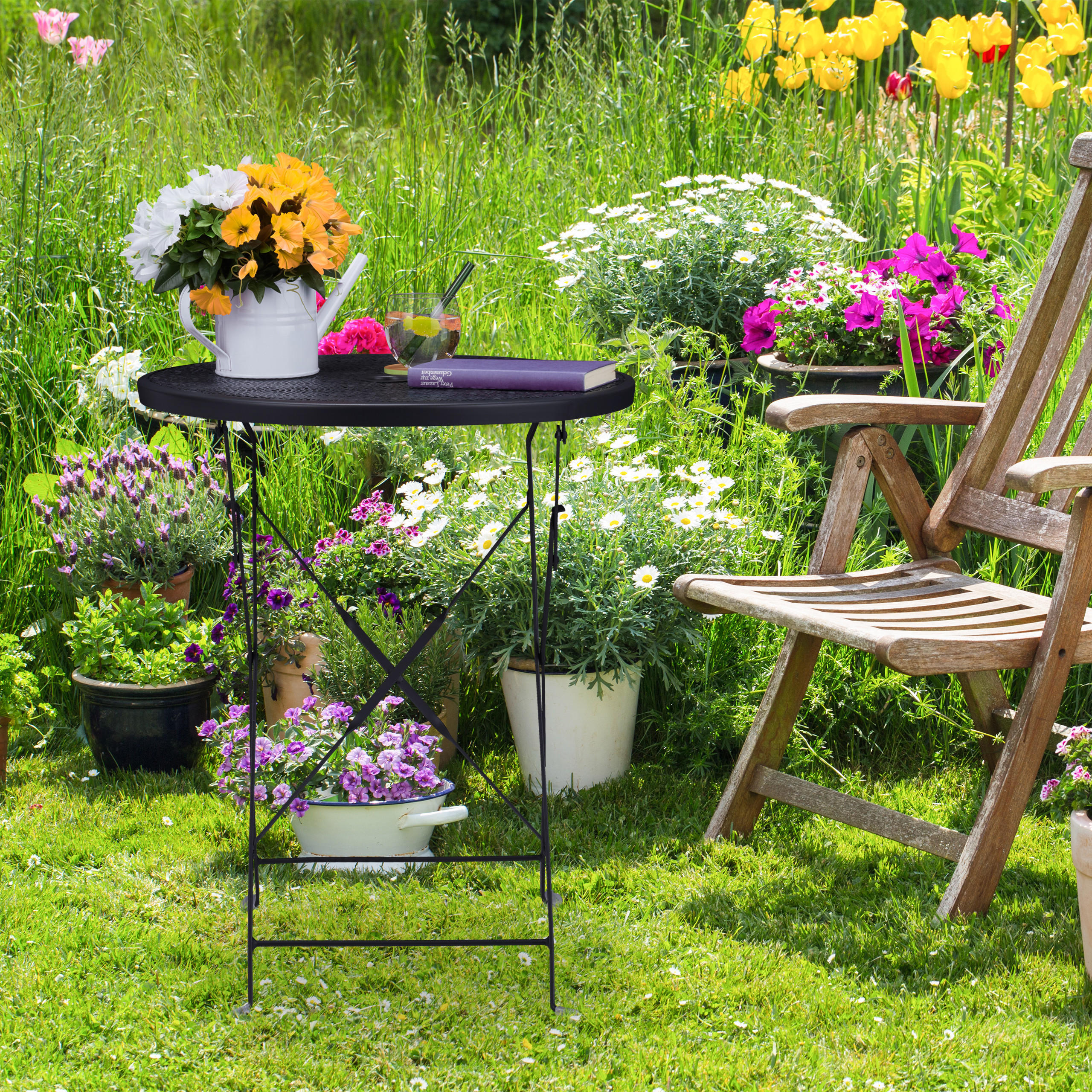 BALKONTISCH - Schwarz, Metall (60.5/60.5/71.5cm) - Relaxdays