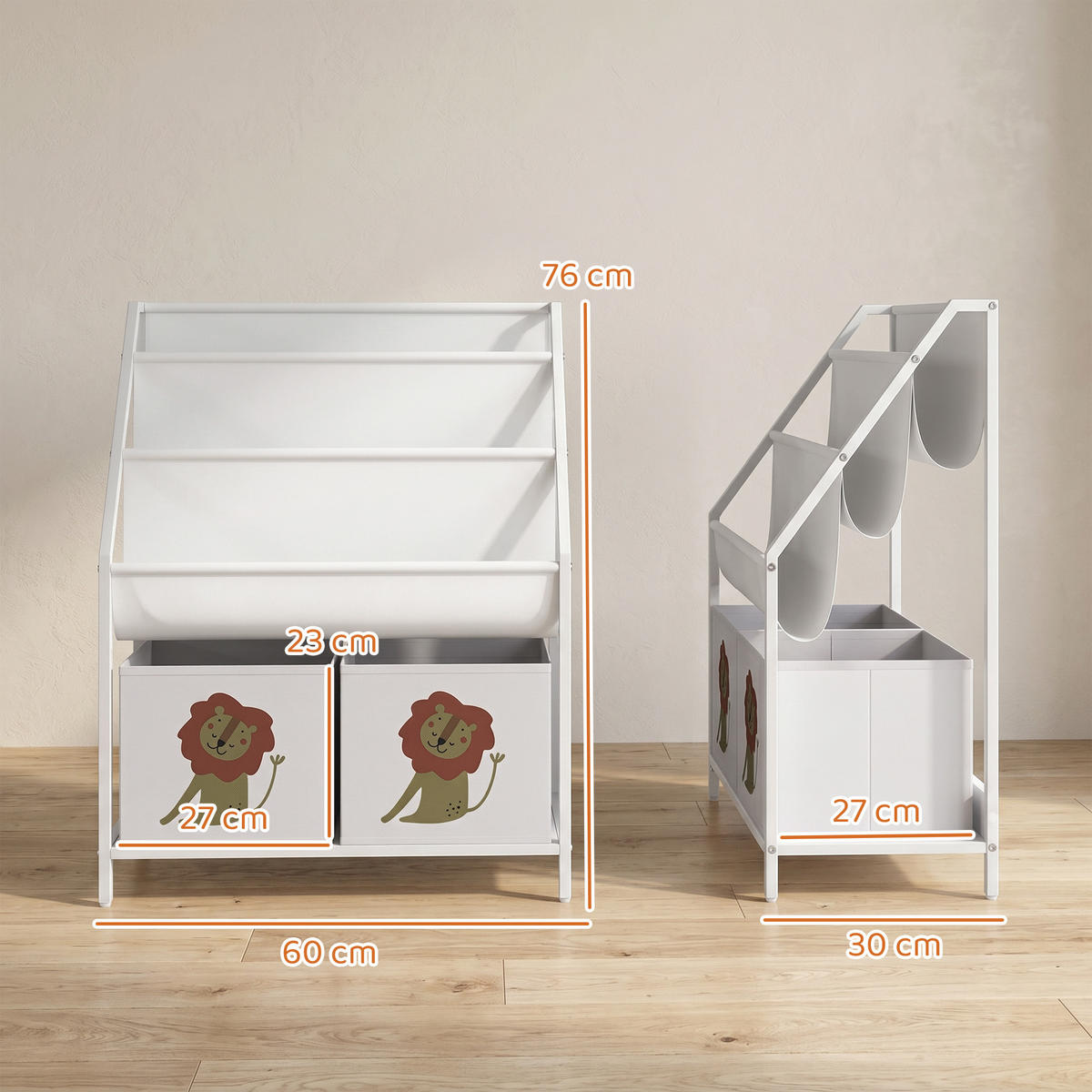 KINDER-BÜCHERREGAL Metall Spanplatte Weiß - Weiß, Textil/Metall (30/76/60cm) - AIYAPLAY