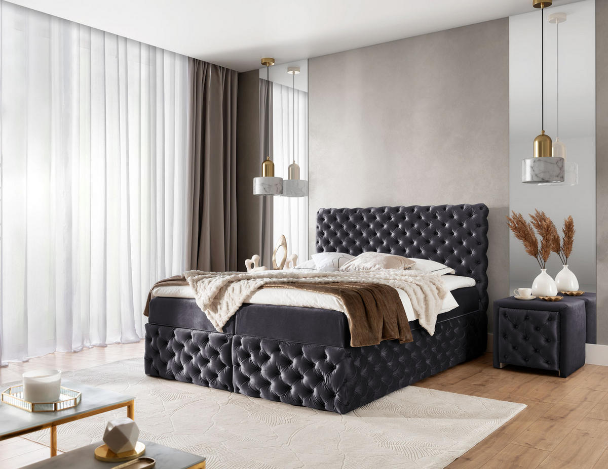 BOXBETT mit zwei Stauraum 120x200 cm in Graphit - Graphitfarben, Textil (120/200cm) - Home Collective