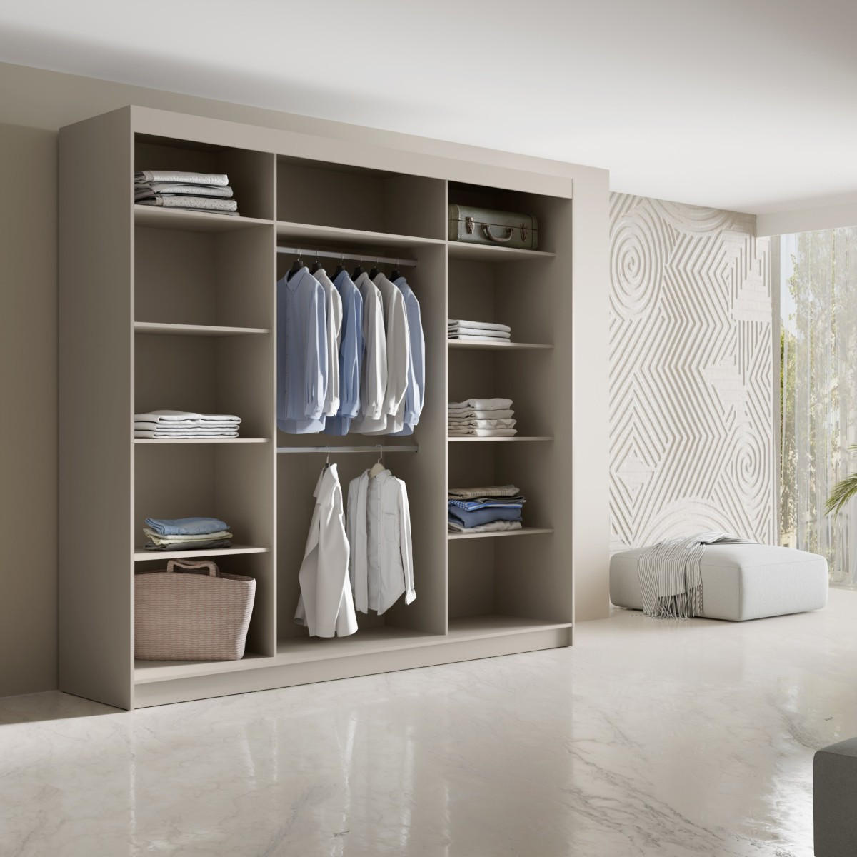 SCHWEBETÜRENSCHRANK mit Spiegel Fiore Plus 3D1L 250 Kaschmir/Gold - Kaschmir/Goldfarben, Holzwerkstoff/Metall (250/236/60cm) - mzm24