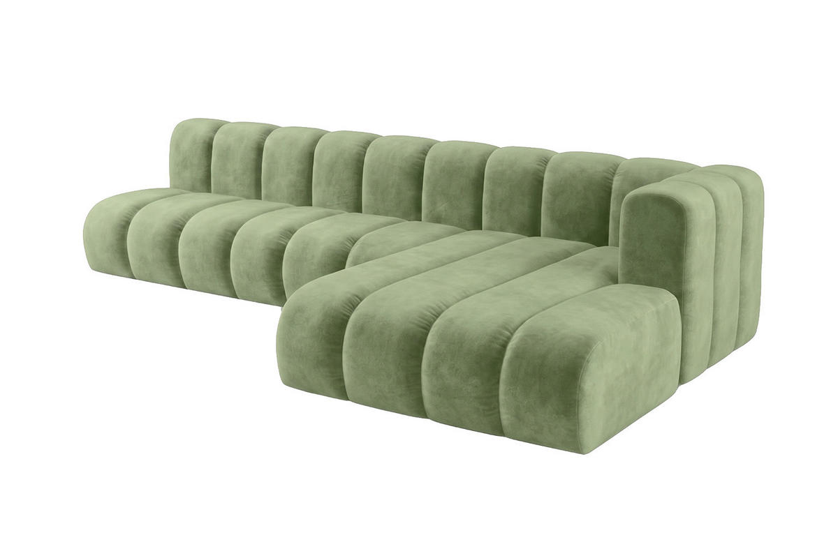 ECKSOFA Modulares In L-Form, Velvet-Stoff Riviera, Olive, Rechts, GRAND 295 cm - Olivgrün, Holz (295/179cm) - Kaiser Möbel