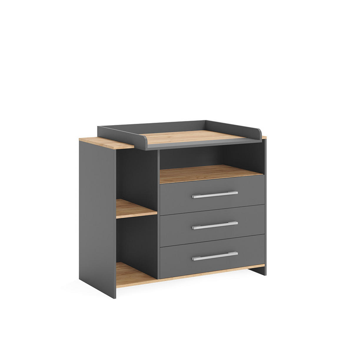 WICKELKOMMODE Oskar Anthrazit/Goldkraft Eiche 113 x 93 cm mit 3 Schubladen - Eichefarben/Anthrazit, Holzwerkstoff (113/93/53.1cm) - Vicco