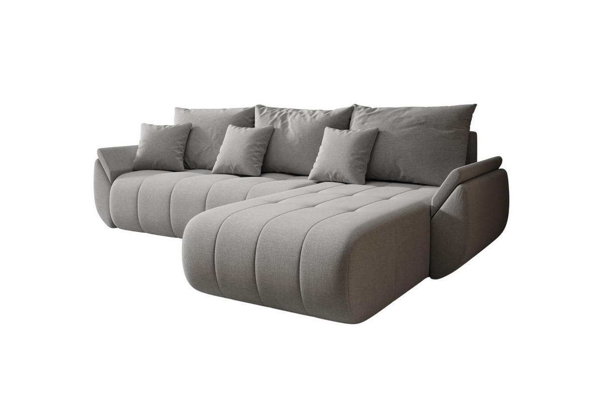 ECKSOFA Mit Schlaffunktion Und Bettkasten TOKYO, Stoff WIND, Grau, Rechts - Grau, Holz (280/190cm) - Kaiser Möbel