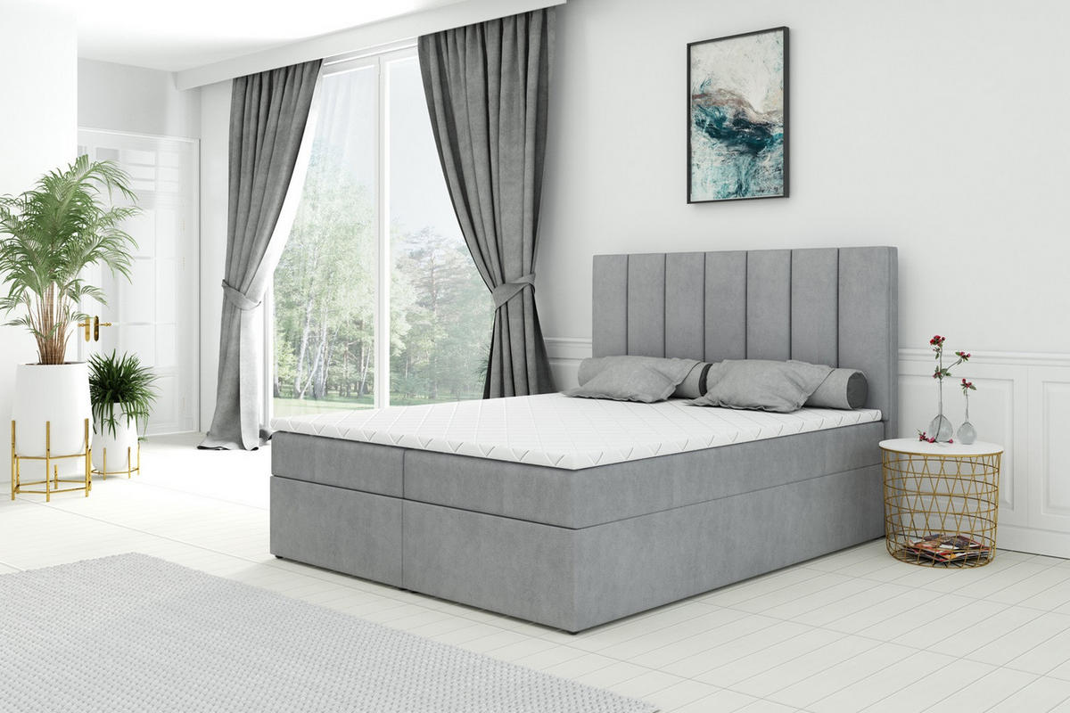 BOXSPRINGBETT HUGO, 120 x 200 cm, Bettkasten, H4, grau - Grau, Textil (120/200cm) - Labett