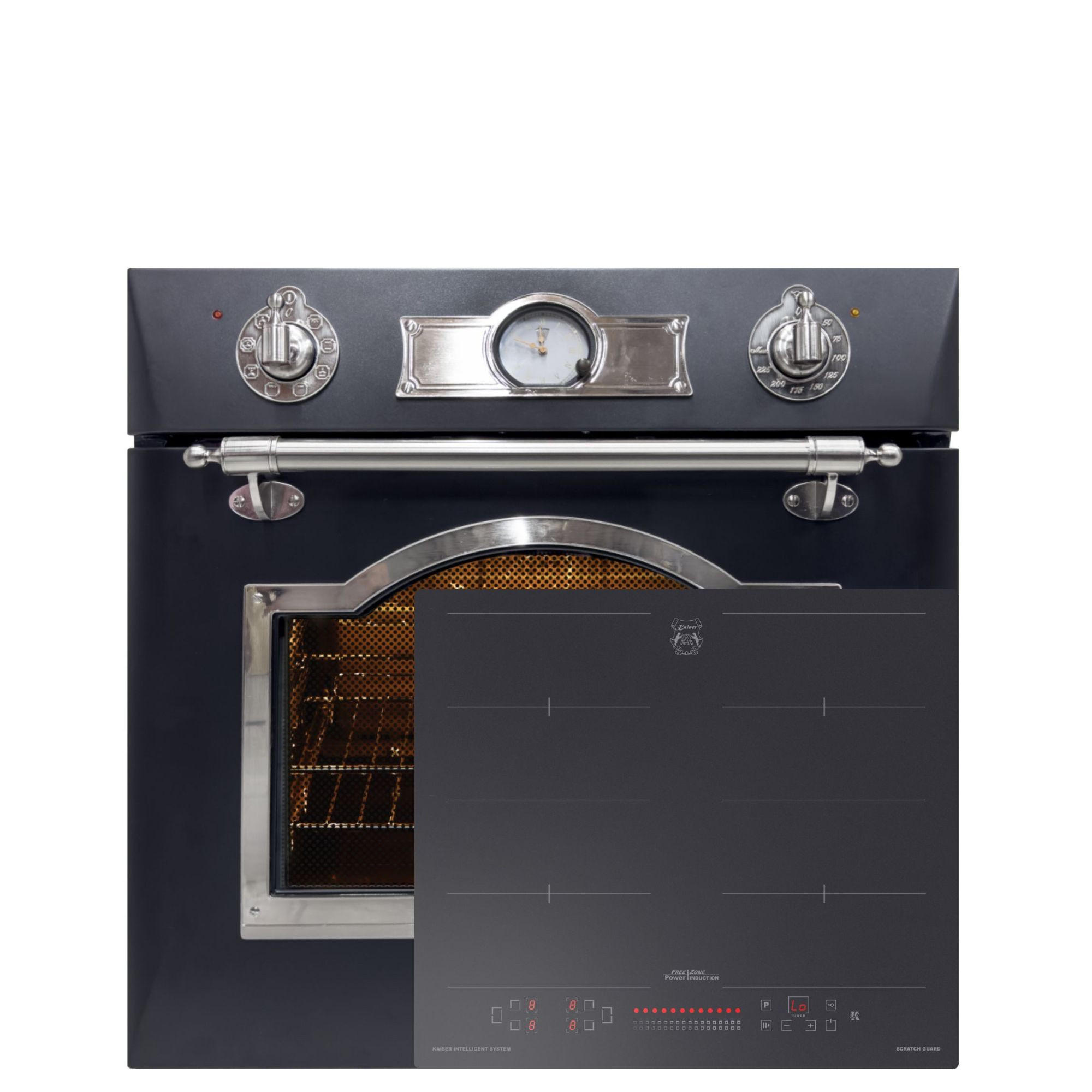 ELEKTRO-BACKOFEN 60 cm EH 6355 Em Sil + KCT 6110 Induktions Kochfeld cm - Schwarz, Metall (59.4/59.4/56.6cm) - Kaiser Küchengeräte