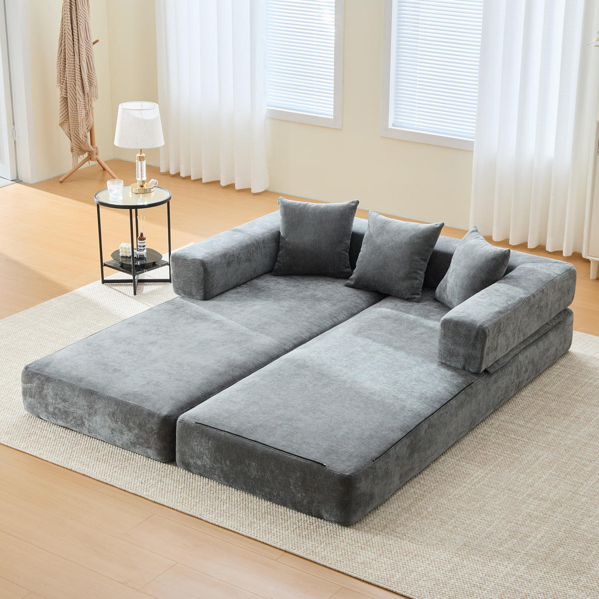 SOFA modular 198 x 79 x 60 cm Chenille Dark Gray - Dunkelgrau, Kunststoff (31.1/23.62/77.95cm) - Meubliv