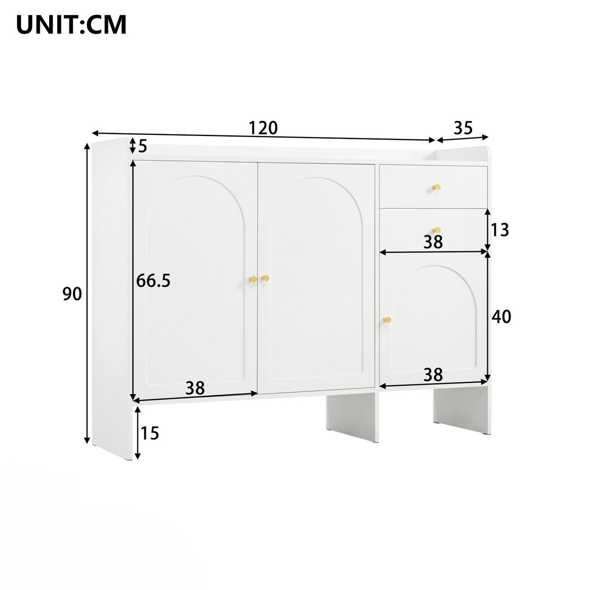 SCHUHSCHRANK mit 3 Türen und 2 Schubladen 120 x 35 x 90 cm Weiß - Weiß, Holzwerkstoff (35/90/120cm) - Beauniv