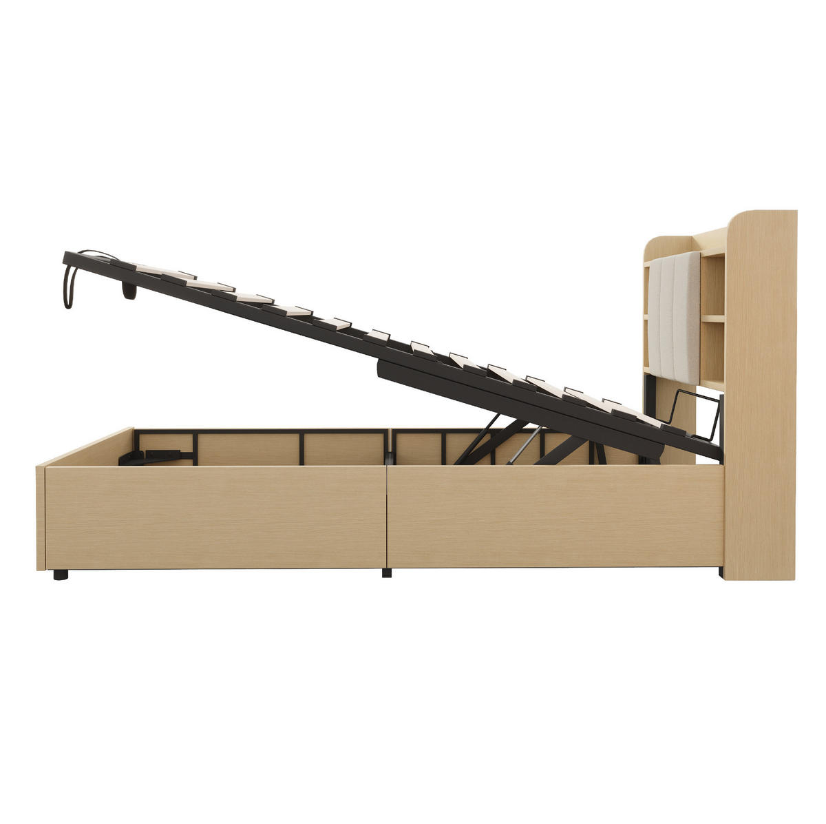 BETT 90/200 cm mit Kopfteil und Bettkasten – inkl. Lattenrost, USB-Anschluss - Naturfarben, Holzwerkstoff (90/200cm) - BEAOK