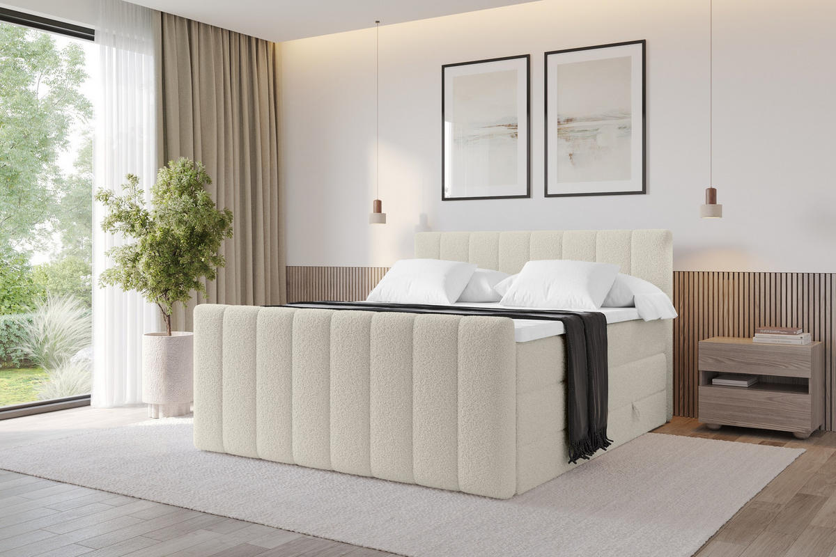 BOXSPRINGOVÁ POSTEL s matrací H3/H4 - OTTA-Z KING - 140x200 cm Béžová - písková barva, kompozitní dřevo (140/200cm) - ALTDECOR