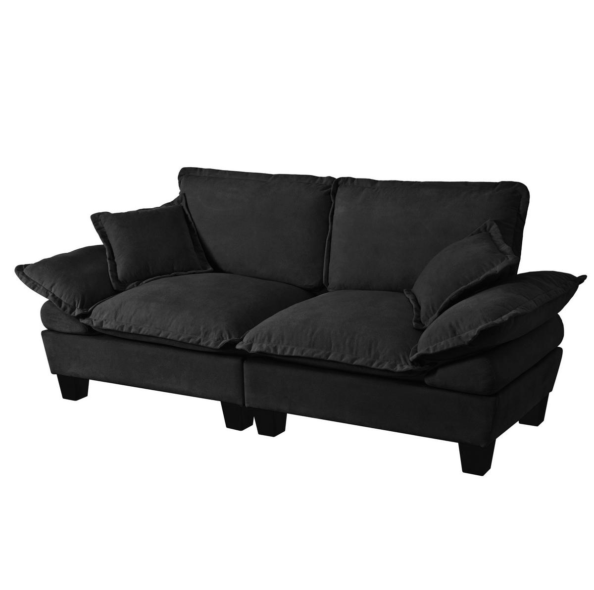 POHOVKA z chenillu 194x82x90 cm černá 2místná modulární s odnímatelnými područkami a komfortní výplní - černá, textil (82/90/194cm) - Modfu