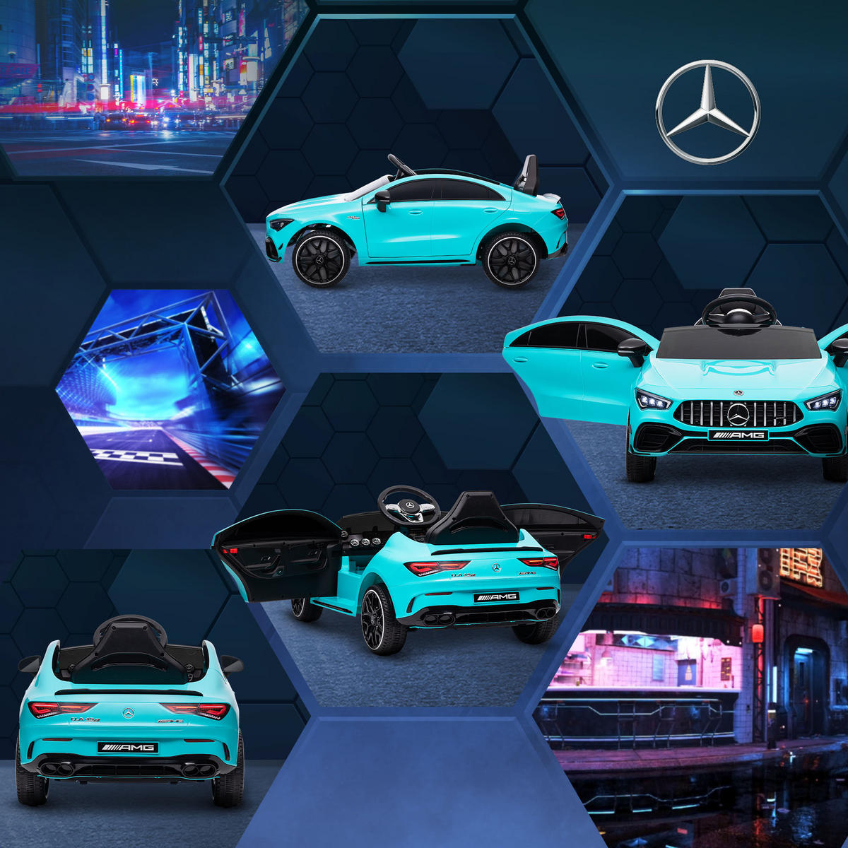 KINDER-ELEKTROAUTO DE-06076 fernsteuerbar mit LED und Hupe Hellblau - Hellblau, Kunststoff/Metall (110/61/45cm) - ComfortXL
