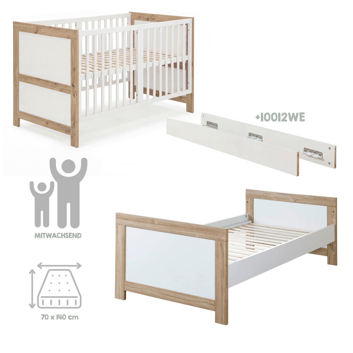 BABYBETT Malo 70 x 140 cm - Weiß, Holzwerkstoff (70/140cm) - Roba
