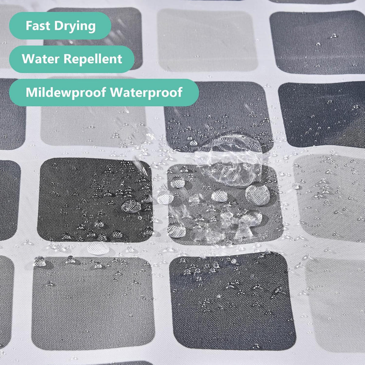 DUSCHVORHANG schimmelresistent Gewicht Stoff Polyester Badewanne wasserdicht mit Haken Schwarz Weiß Grau Mosaik - Multicolor, Textil (180/180cm) - MCBOSON